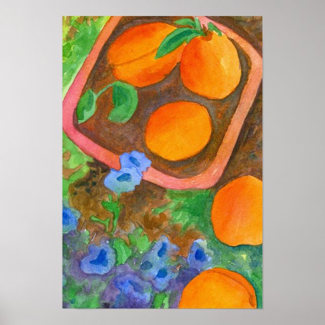 Apricots Royal Watercolor Wildflowers Still Life Poster (Front)
