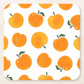Apricots Watercolor White Background Vintage Square Paper Coaster