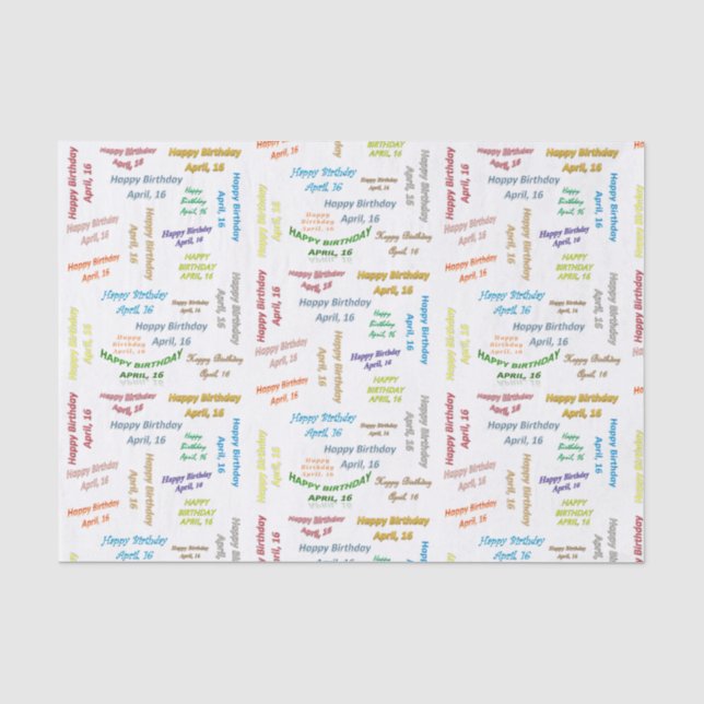 April, 16 Birthday Tissue Paper (Front)