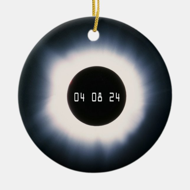 April 2024 Total Solar Eclipse in Black and White Ceramic Ornament (Front)