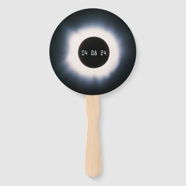 April 2024 Total Solar Eclipse in Black and White Hand Fan (Front)
