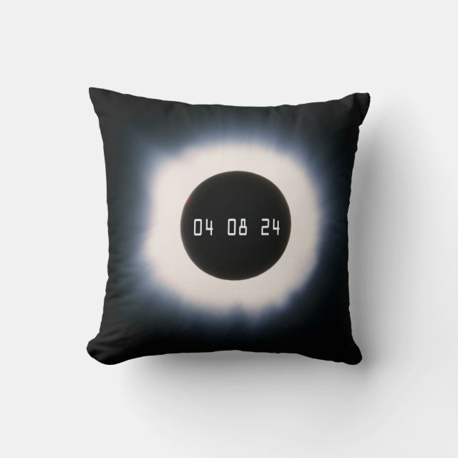 April 2024 Total Solar Eclipse in Black and White Throw Pillow (Front)