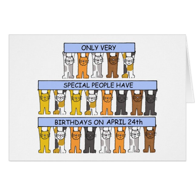 April 24th Birthday, Cartoon Cats. (Front Horizontal)