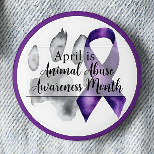 April Animal Abuse Awareness Month - Paw Print 2 Inch Round Button
