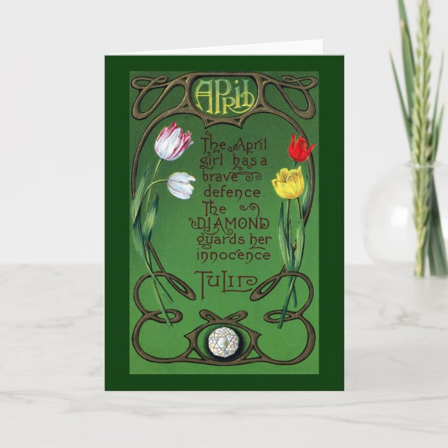 April Art Nouveau Birthday with Tulips Card (Front)