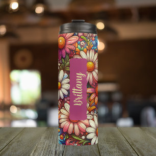 April Birth Flower Daisy Personalized 16 oz Thermal Tumbler