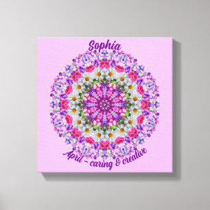 April Birth Flower Personalized Daisy Mandala 12x Canvas Print