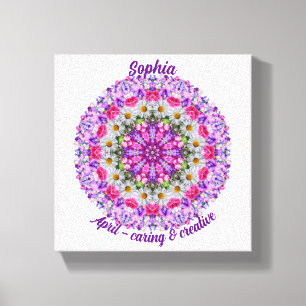 April Birth Flower Personalized Daisy Mandala 8x8 Canvas Print