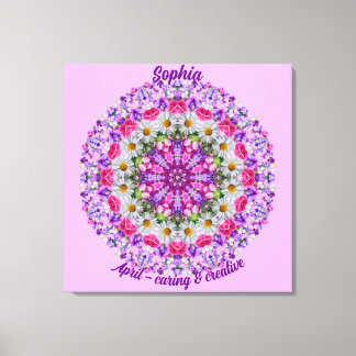 April Birth Flower Personalized Daisy Mandala Art Canvas Print