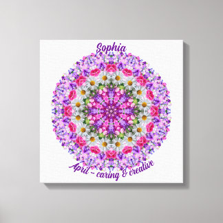 April Birth Flower Personalized Daisy Mandala Art Canvas Print