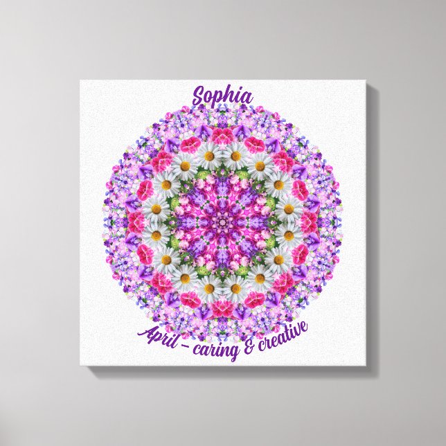 April Birth Flower Personalized Daisy Mandala Art Canvas Print (Front)