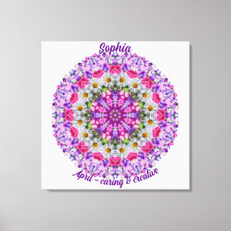April Birth Flower Personalized Daisy Mandala Art Canvas Print