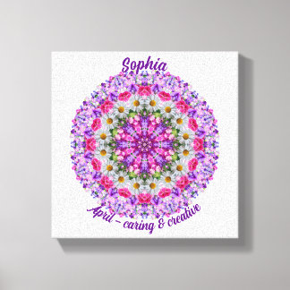 April Birth Flower Personalized Daisy Mandala Canvas Print