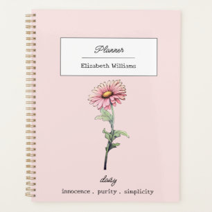 April Birth Flower Pink Daisy Design Personalized  Planner
