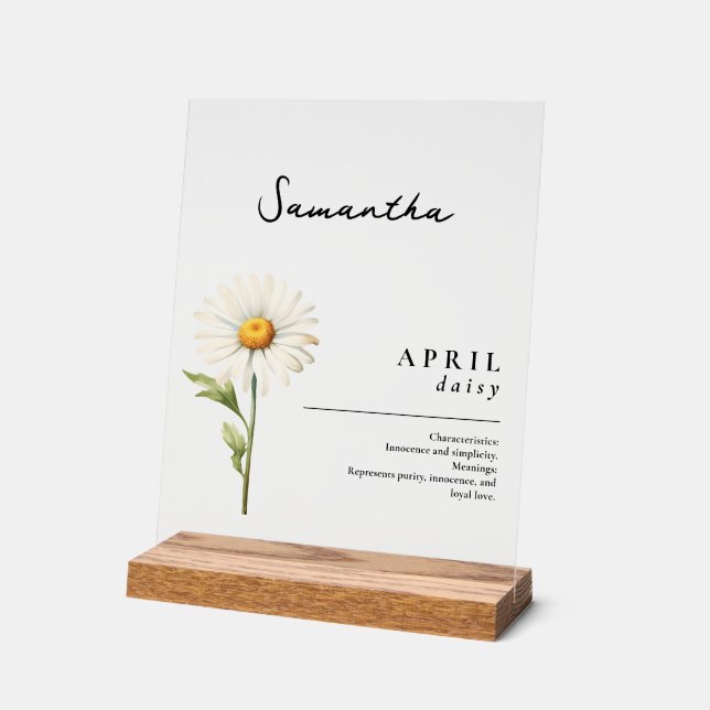 April Birth Month Flower Daisy Personalized Acrylic Sign (Angle)
