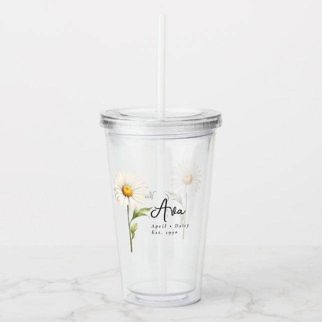 April Birth Month Flower Daisy Personalized Acrylic Tumbler (Front)