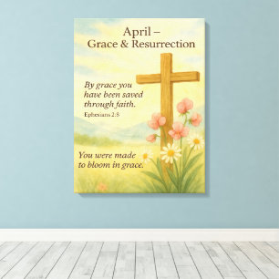 April Birthday Bible Verse Cross and Resurrection Canvas Print