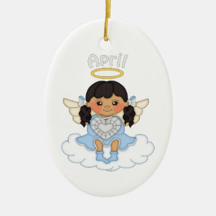 April Birthstone Angel Black Ceramic Ornament