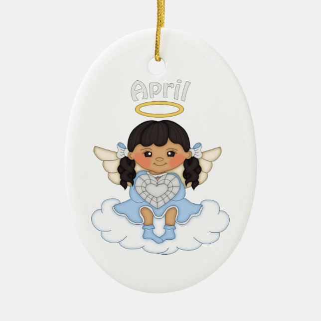 April Birthstone Angel Black Ceramic Ornament (Front)