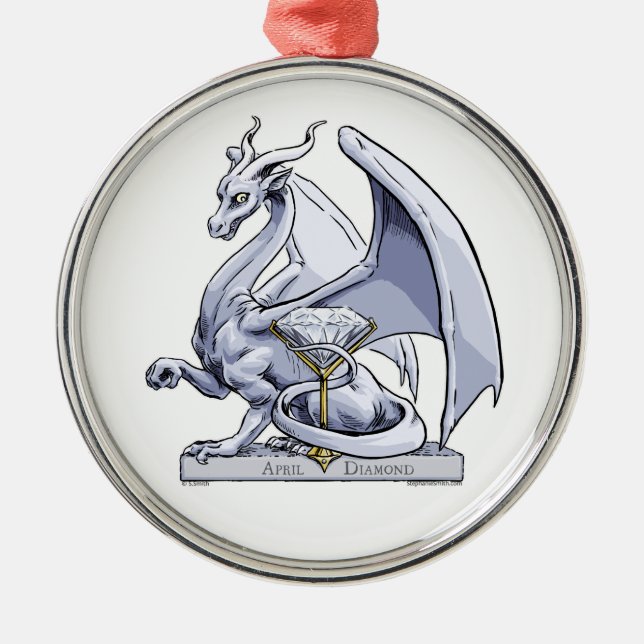 April Birthstone Dragon: Diamond Metal Ornament (Front)