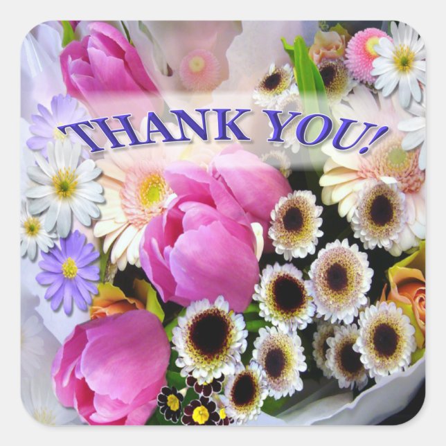 April Bouquet  Birthday Greeting Square Sticker (Front)