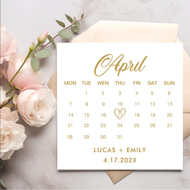 April Calendar Gold Wedding Napkin (Creator Uploaded)