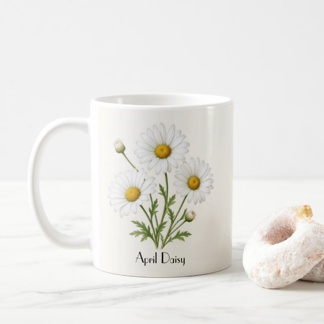 April Daisy Flowers Coffee Mug (With Donut)