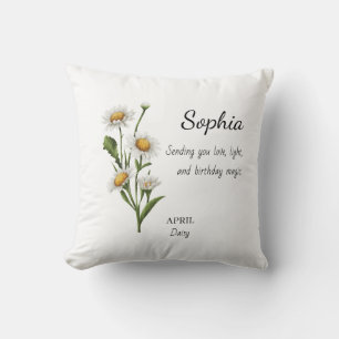 April Daisy Personalized Birthday Throw Pillow