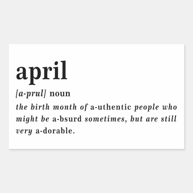 April Definition Birthday Sticker (Front)