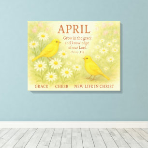 April Floral Christian Birthday Yellow Bird Bible Canvas Print