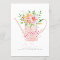 April Flowers Watering Can Baby Shower Invitation