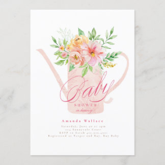 April Flowers Watering Can Baby Shower Invitation