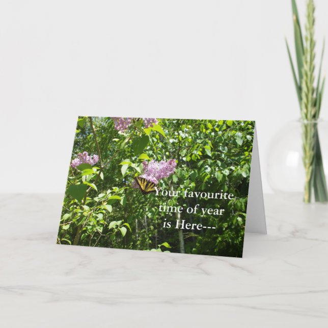 April Fool-Butterfly on Lilac Shrub Card (Front)