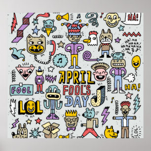 April Fools: Colorful Doodle Set. Poster