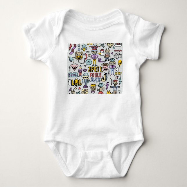 April Fools: Colourful Doodle Set. Baby Bodysuit (Front)