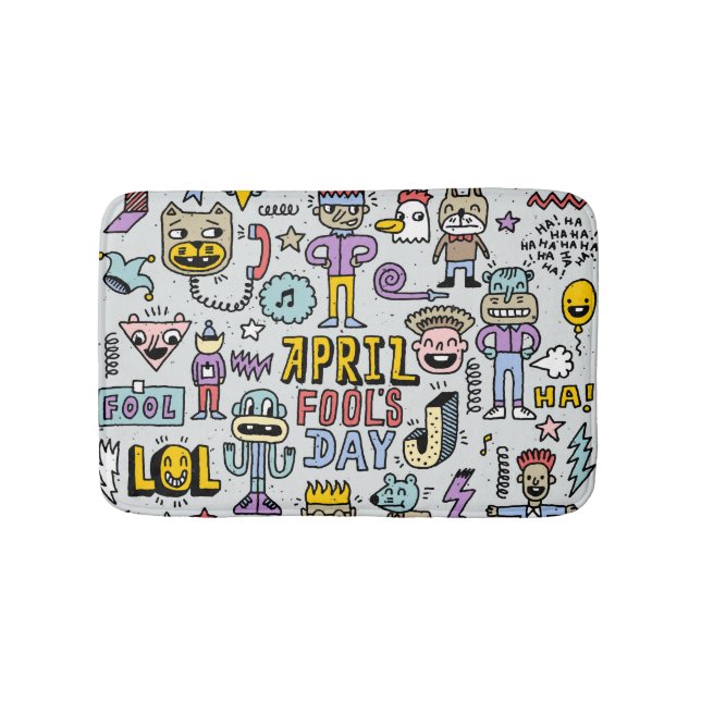April Fools: Colourful Doodle Set. Bath Mat (Front)