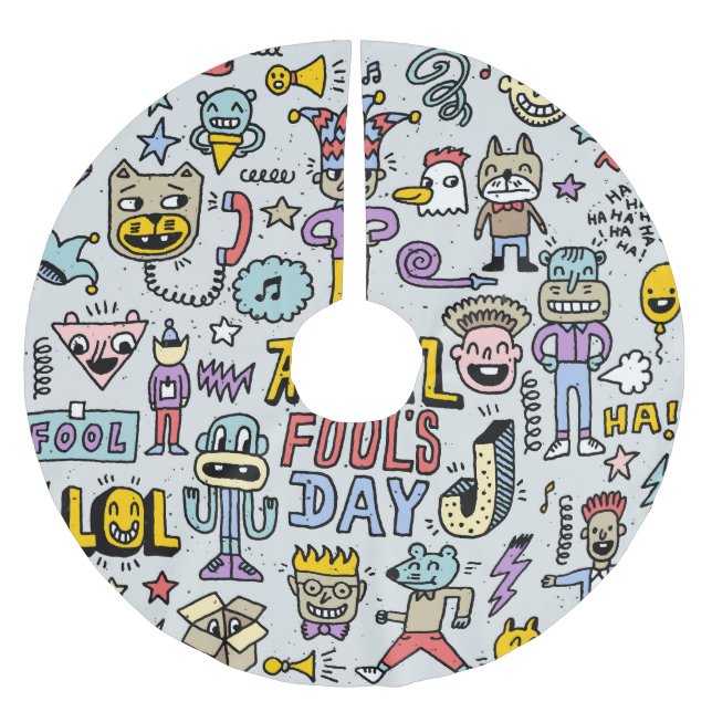 April Fools: Colourful Doodle Set. Brushed Polyester Tree Skirt (Front)