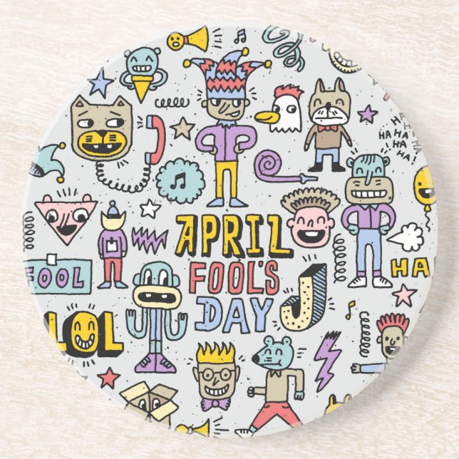 April Fools: Colourful Doodle Set. Coaster (Front)