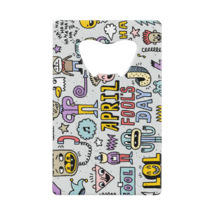 April Fools: Colourful Doodle Set. Credit Card Bottle Opener