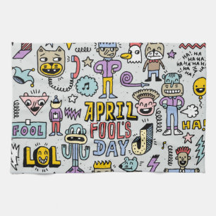 April Fools: Colourful Doodle Set. Kitchen Towel
