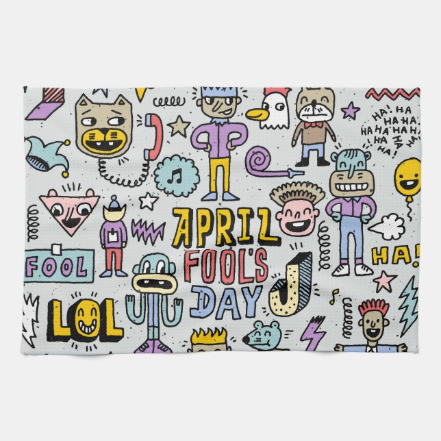 April Fools: Colourful Doodle Set. Kitchen Towel (Horizontal)
