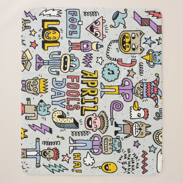 April Fools: Colourful Doodle Set. Sherpa Blanket (Front)
