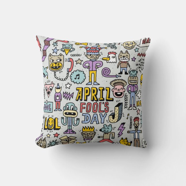 April Fools: Colourful Doodle Set. Throw Pillow (Front)