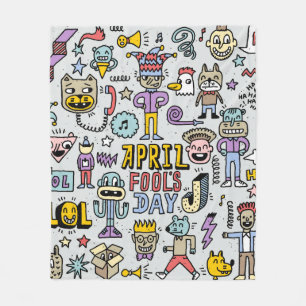 April fools day funny doodle colorful set 1. Vinta Fleece Blanket
