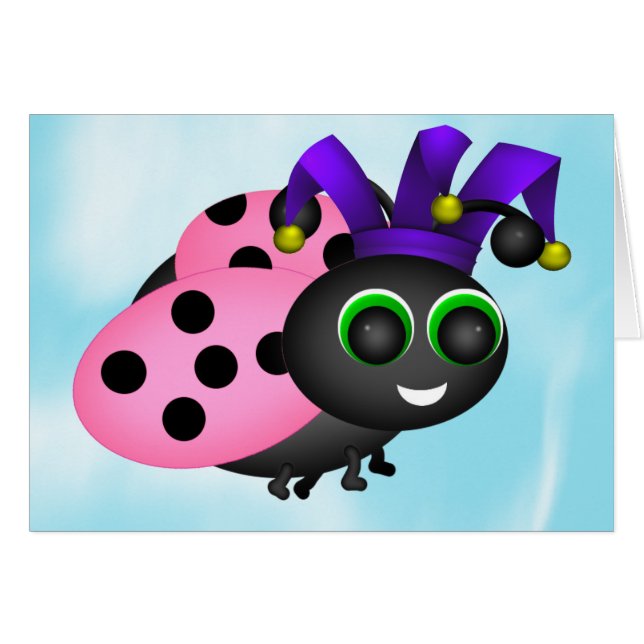 April Fools Ladybug Jester Card (Front Horizontal)