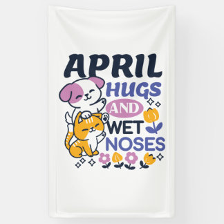 April Hugs and Wet Noses – Cute Dog and Cat Art Banner