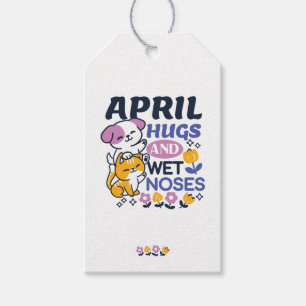 April Hugs and Wet Noses – Cute Dog and Cat Art Gift Tags
