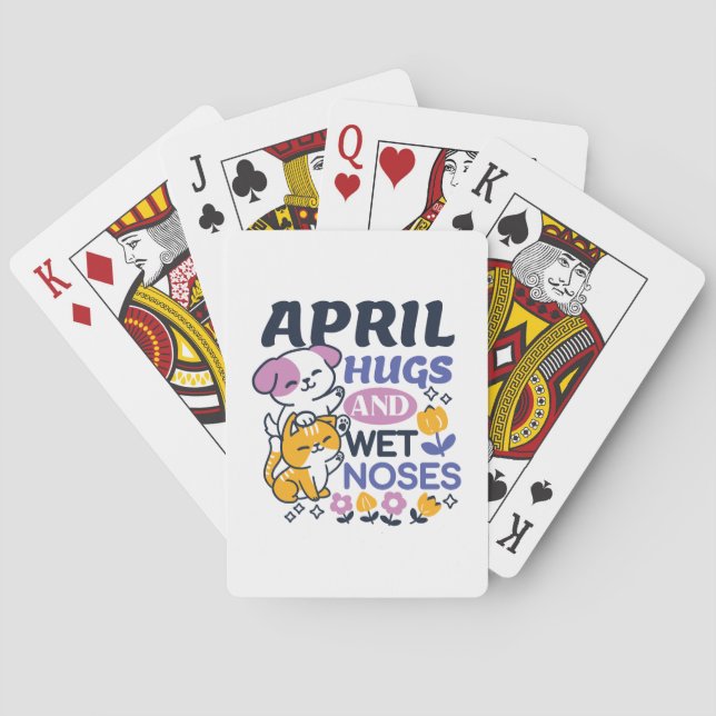 April Hugs and Wet Noses – Cute Dog and Cat Art Playing Cards (Back)