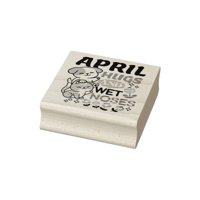 April Hugs and Wet Noses – Cute Dog and Cat Art Rubber Stamp (Stamp)