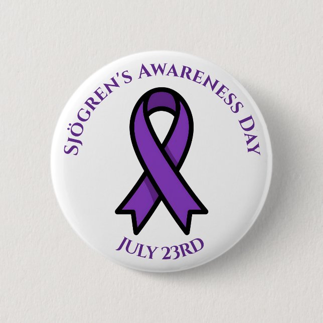 April is Sjögren's Awareness Day | Purple Ribbon 2 Inch Round Button (Front)